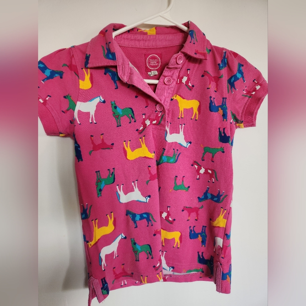 Joules Pink and Yellow Horse Print Polo Shirt